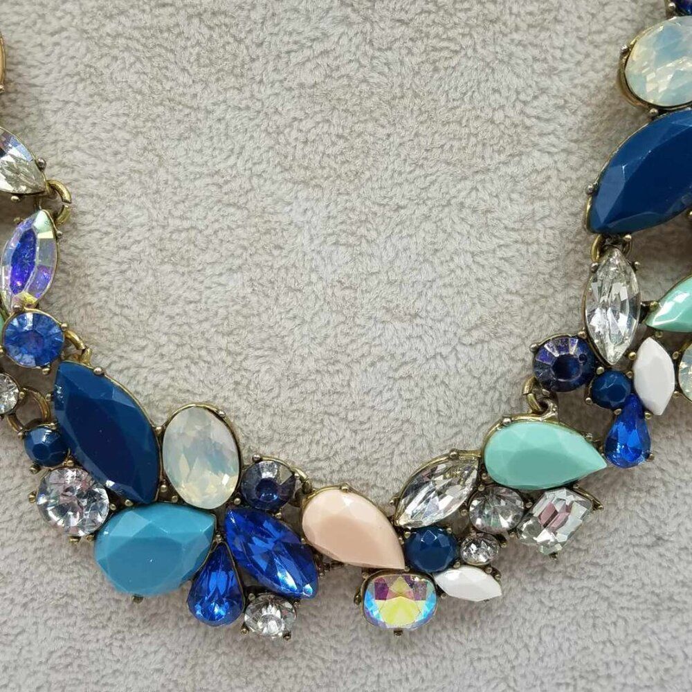 J Crew Shades of Blue Crystal Statement Necklace - Picture 3 of 12